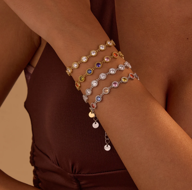 Bracelet Zircon Romantique Français Femmes En Acier Inoxydable PVD Or Anti Ternir Bracelet De Pierres Précieuses Bracelets Bijoux