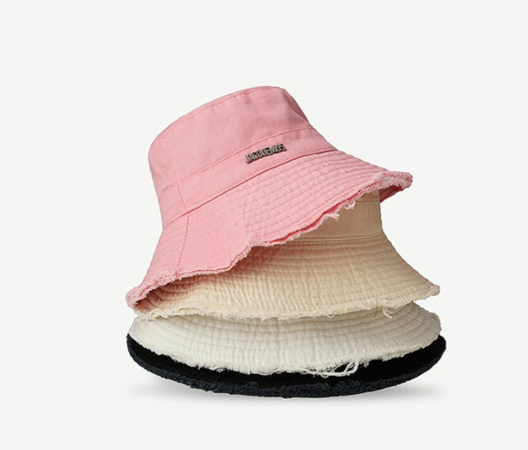 Printemps été lavé grand avant-toit vacances bord de fourrure suspendu corde soleil logo personnalisé coton seau chapeaux femmes
