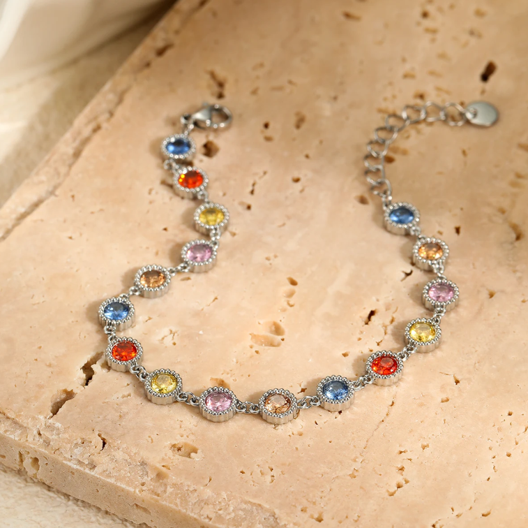 Bracelet Zircon Romantique Français Femmes En Acier Inoxydable PVD Or Anti Ternir Bracelet De Pierres Précieuses Bracelets Bijoux