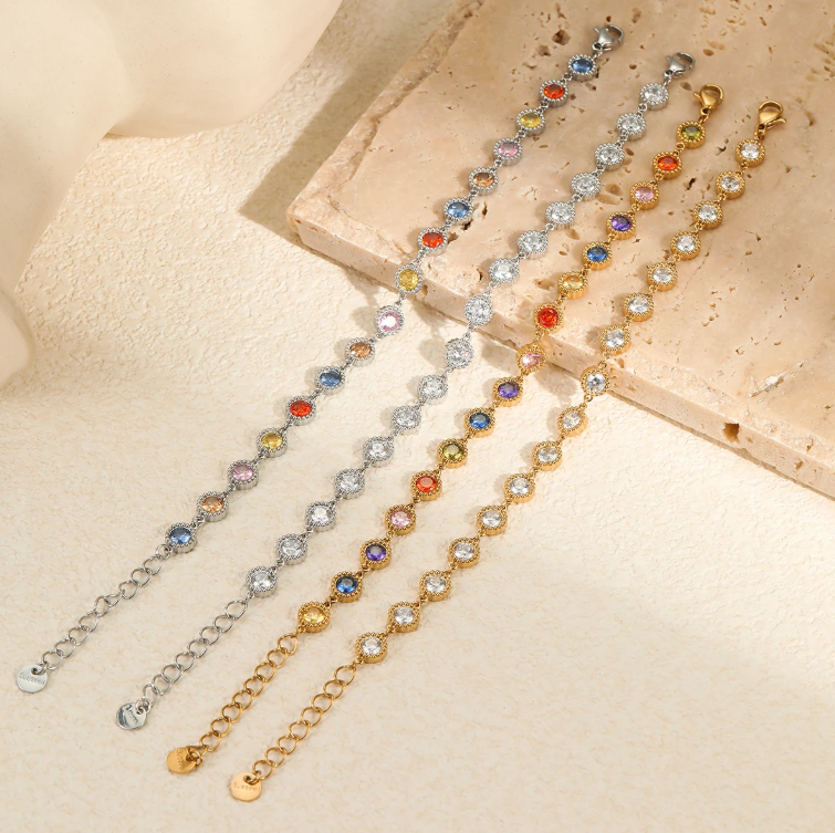 Bracelet Zircon Romantique Français Femmes En Acier Inoxydable PVD Or Anti Ternir Bracelet De Pierres Précieuses Bracelets Bijoux