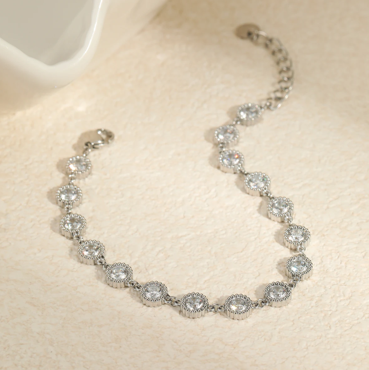 Bracelet Zircon Romantique Français Femmes En Acier Inoxydable PVD Or Anti Ternir Bracelet De Pierres Précieuses Bracelets Bijoux