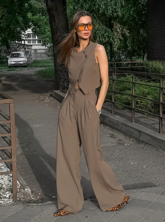 sleeky femme nouvelle mode pantalon ample 2 pièces femmes