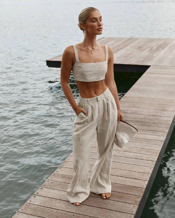 sleeky Best-seller Vêtements Halter Gilet Top Pantalon Costume Femmes Deux Pièces Ensemble Lounge Wear Solide Femmes Pantalons Ensembles